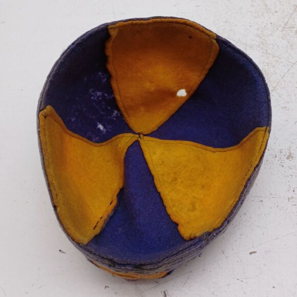 Vintage 2-Tone Yellow / Purple Wool Hat Beanie Cap GEOMETRIC Diamond Star Design - Picture 8 of 12